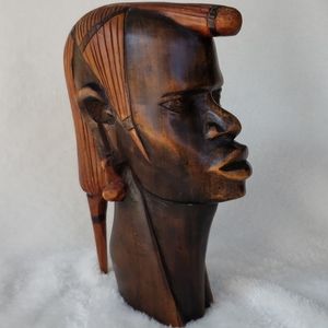 Wood carved African bust